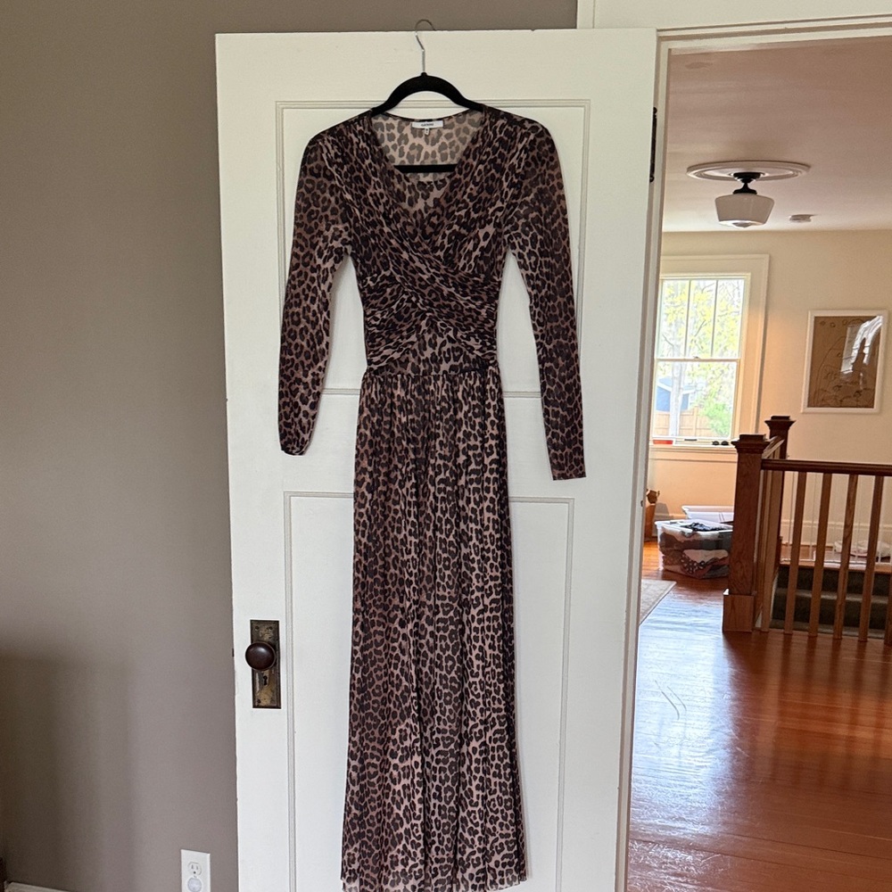 Ganni Leopard Print Long Sleeve Maxi Dress - Brown